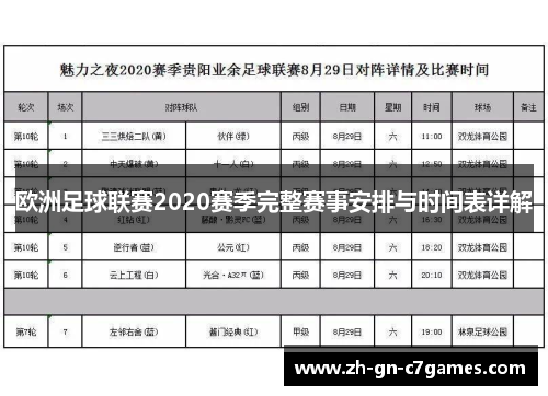 欧洲足球联赛2020赛季完整赛事安排与时间表详解 欧洲足球联赛2020赛季完整赛事安排与时间表详解