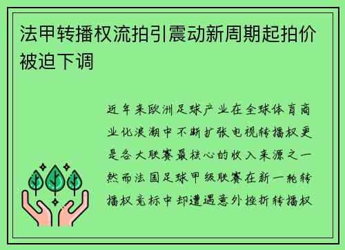 法甲转播权流拍引震动新周期起拍价被迫下调 法甲转播权流拍引震动新周期起拍价被迫下调